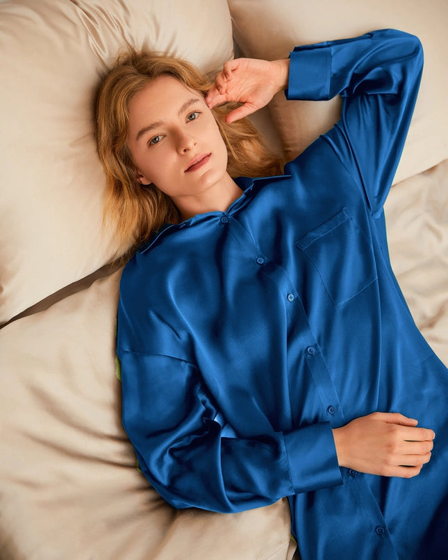 Classic Silk Nightshirt Klein Blue-Nightshirt-MommeSilk-Urbanheer