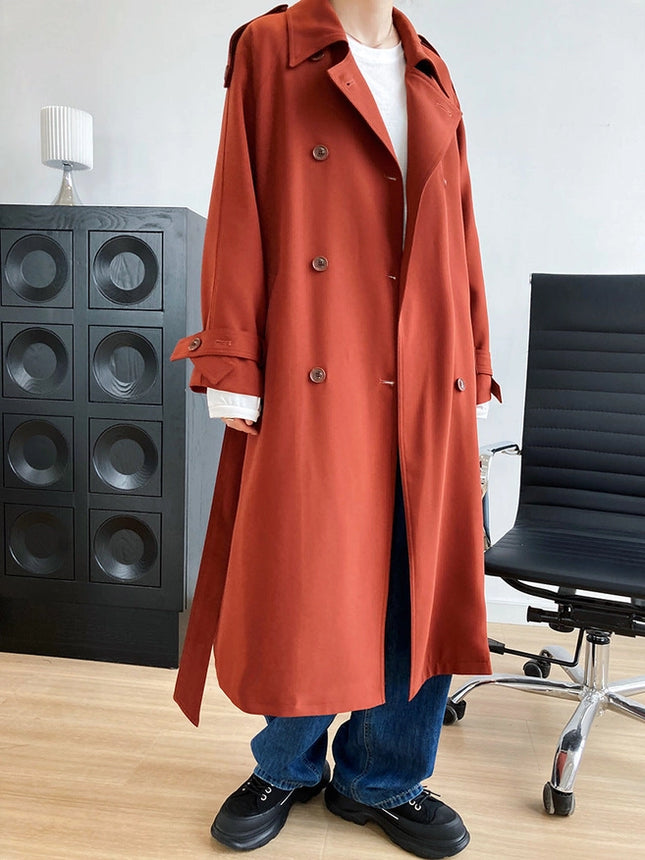 Draping British Loose Mid-Length Over The Knee Trench Coat Hawthorn Red-Coat-Blak Wardrob-Urbanheer