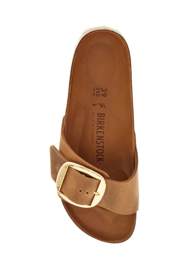 Birkenstock cognac oiled leather slippers with large buckle