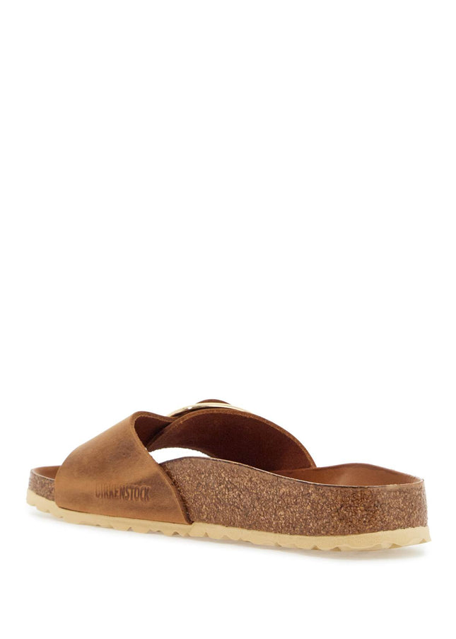 Birkenstock cognac oiled leather slippers with large buckle