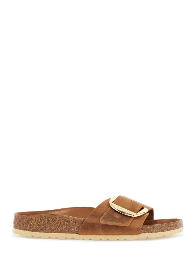 Birkenstock cognac oiled leather slippers with large buckle