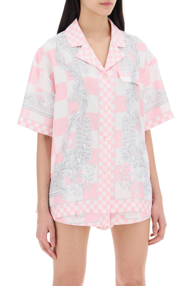 Versace printed silk bowling shirt in eight Pink-shirt-Versace-Urbanheer