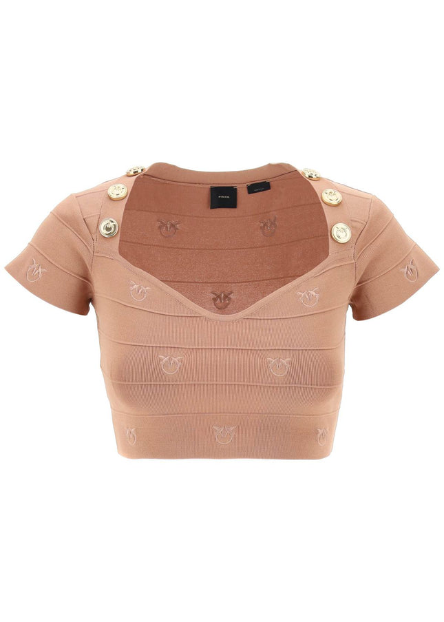 Pinko Hoodia Knitted Crop Top-TOP-Pinko-Beige-S-Urbanheer