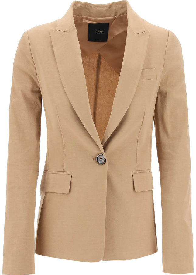 Pinko Linen-Blend Single-Breasted Blazer-Clothing Blazer-Pinko-Brown-40-Urbanheer