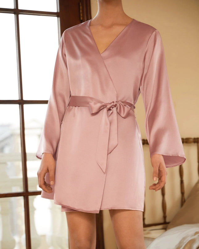 Loose Collarless Silk Rosy Pink-Robe-MommeSilk-XS-Urbanheer