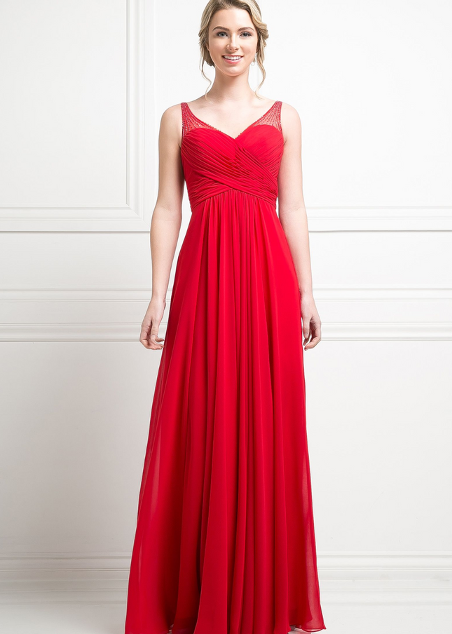 Chiffon Empire Waist Dress-Evening-Tux-USA-4-Red-Urbanheer