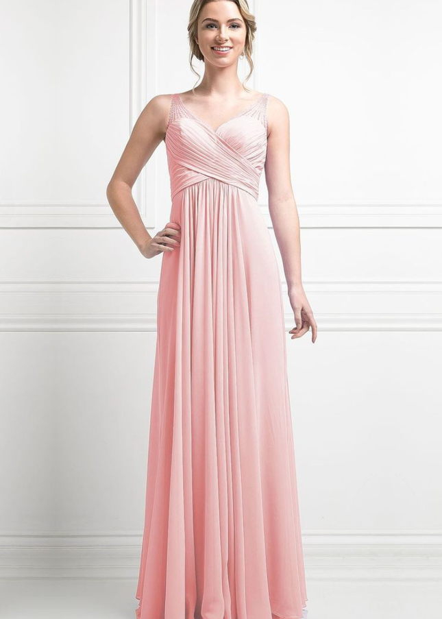 Chiffon Empire Waist Dress-Evening-Tux-USA-4-Blush-Urbanheer