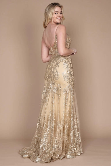 Gold Dylan & Davids Fitted Long Formal Prom Dress-Dylan & Davids-Urbanheer