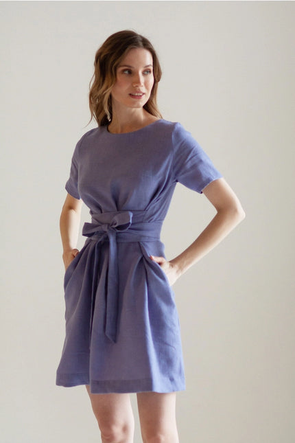 Wrap Linen Tie Belt Bridesmaid Dress For Women Short Lavender-Dress-Nich Linen-Urbanheer