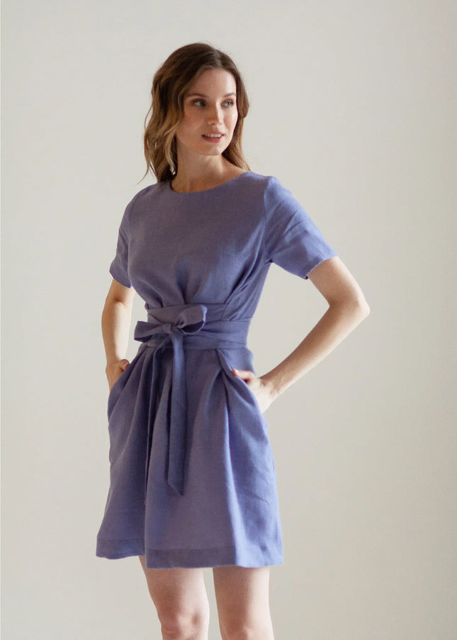 Wrap Linen Tie Belt Bridesmaid Dress For Women Short-Clothing - Women-Nich Linen-Urbanheer