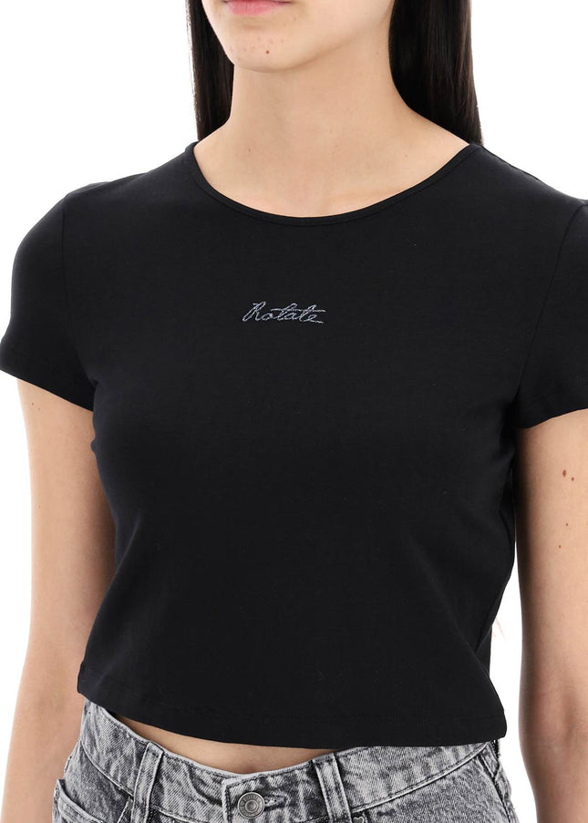 Rotate cropped t-shirt with embroidered lurex logo