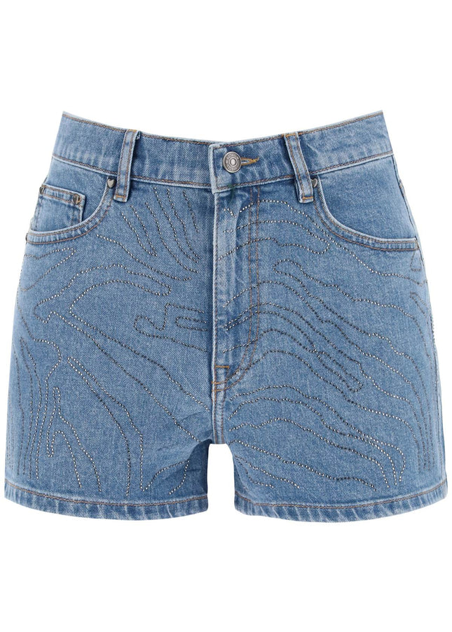 Rotate denim shorts with rhinestone