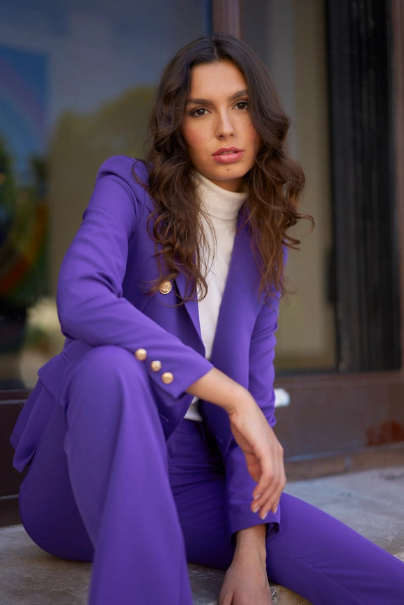 Timeless Fitted Blazer Jacket with Gold Double-Breasted Buttons Violet-Jacket-Attentif Paris-Urbanheer