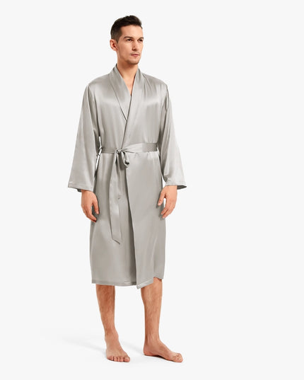 Smooth Silk Robe Cilver Gray-Robe-MommeSilk-Urbanheer