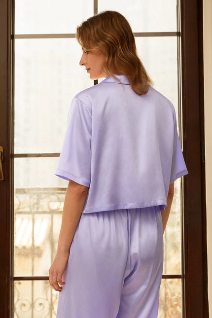 Short Sleeve Silk Pajamas Lilac-Pajamas-MommeSilk-Urbanheer