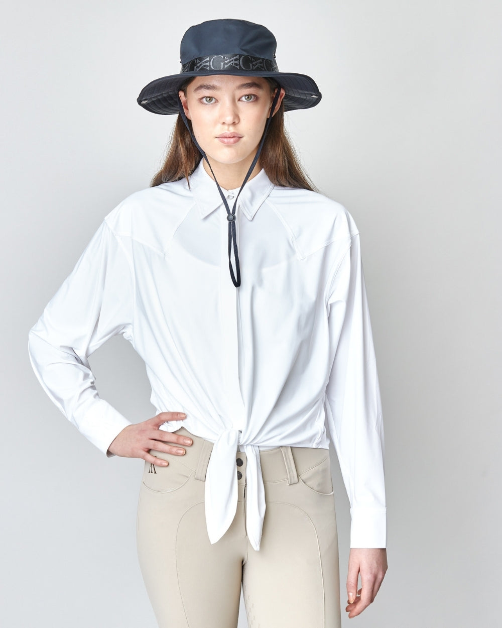 Front Tie Riding Shirt White-Activewear Shirt-Yagya-XXS-Urbanheer