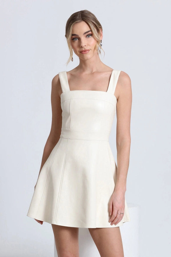 Faux-Ever Leather™ Fit-And-Flare Mini Dress Gardenia White-dress-Avec Les Filles-Urbanheer