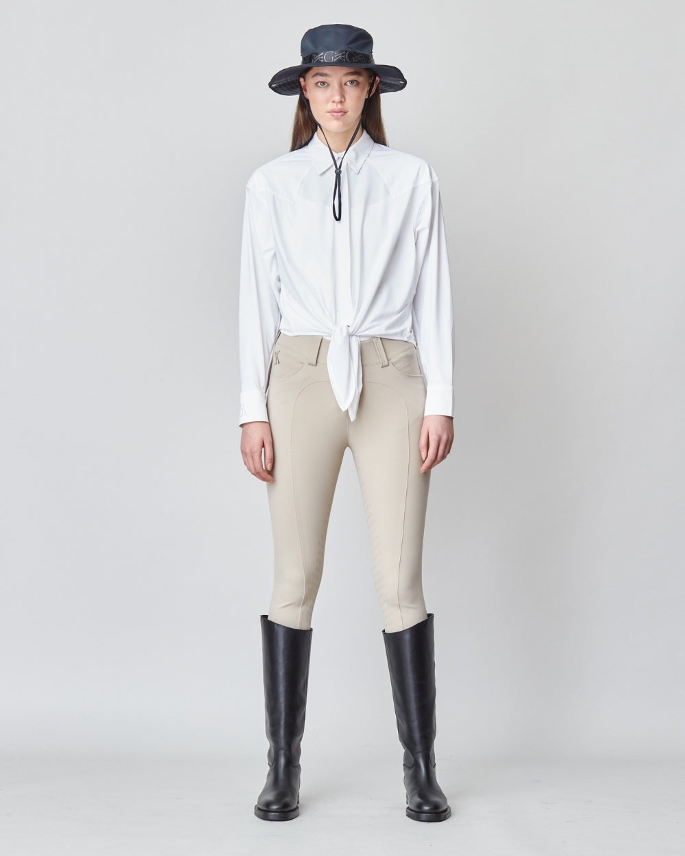 Front Tie Riding Shirt White-Activewear Shirt-Yagya-Urbanheer