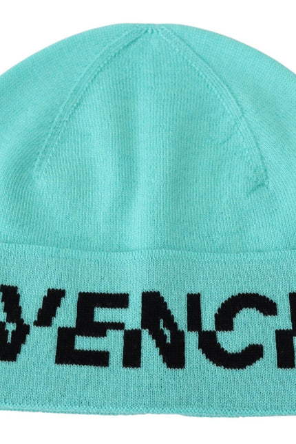 Givenchy Aquamarine Green Wool Beanie with Signature Logo