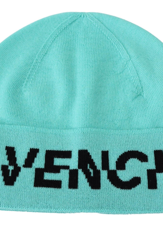 Givenchy Aquamarine Green Wool Beanie with Signature Logo