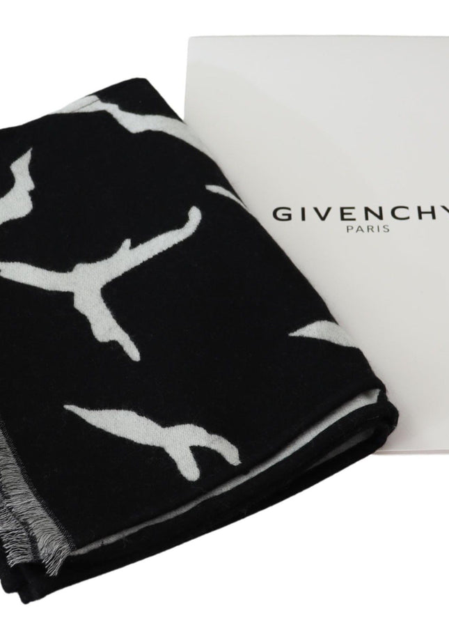 Givenchy Elegant Unisex Wool-Silk Scarf in Black & White