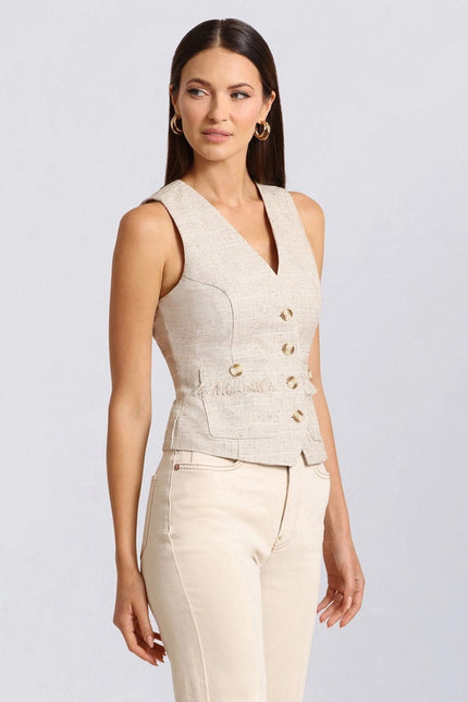 Tailored Tweed Suit Vest Tan-Suit Vest-Avec Les Filles-Urbanheer