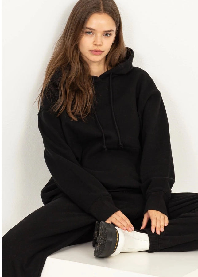 Weekend Chiller Drop Shoulder Oversized Hoodie - Black-Clothing - Women-HYFVE-Black-S-Urbanheer