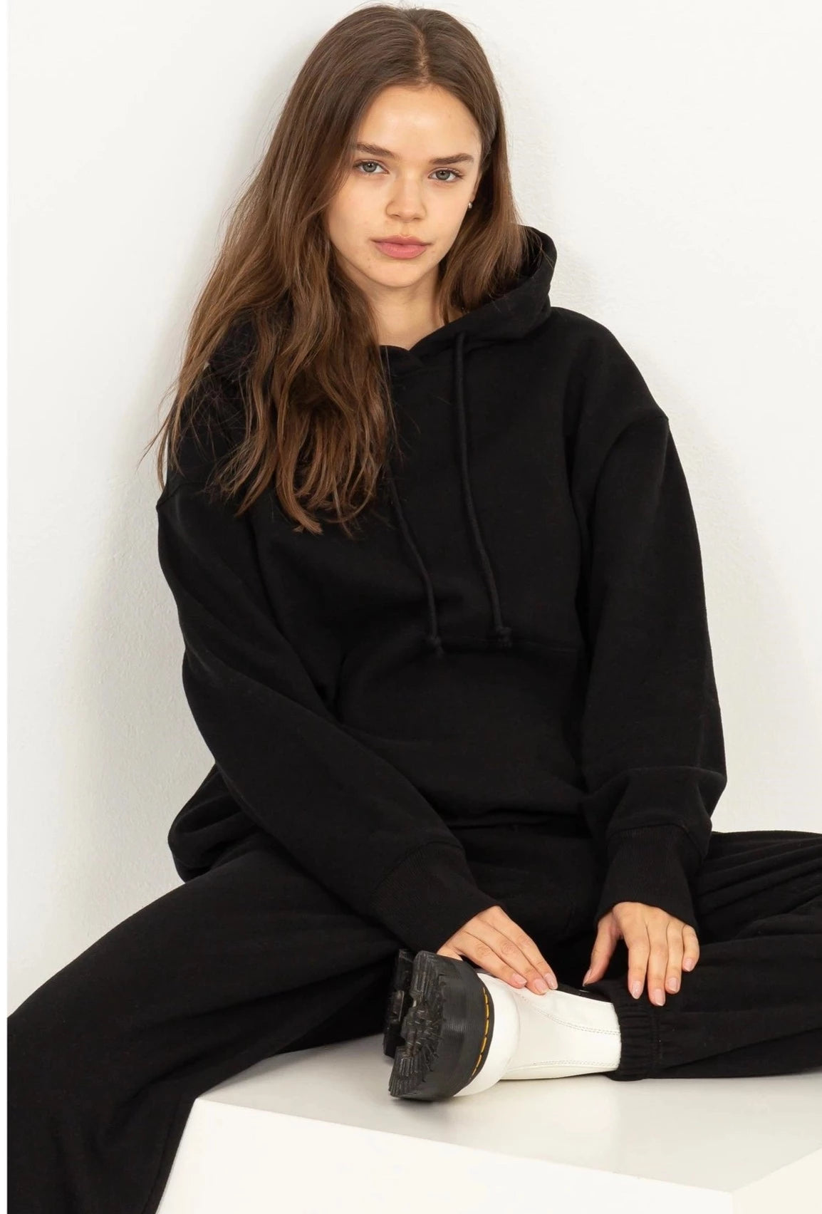 Weekend Chiller Drop Shoulder Oversized Hoodie - Black-Clothing - Women-HYFVE-Black-S-Urbanheer