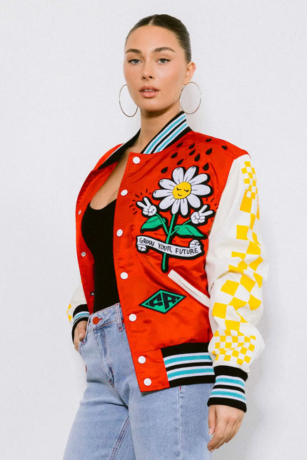 Retro Fit Varsity Jacket With Contrast Sleeves-Clothing - Women-Vibrant M.i.U-Urbanheer