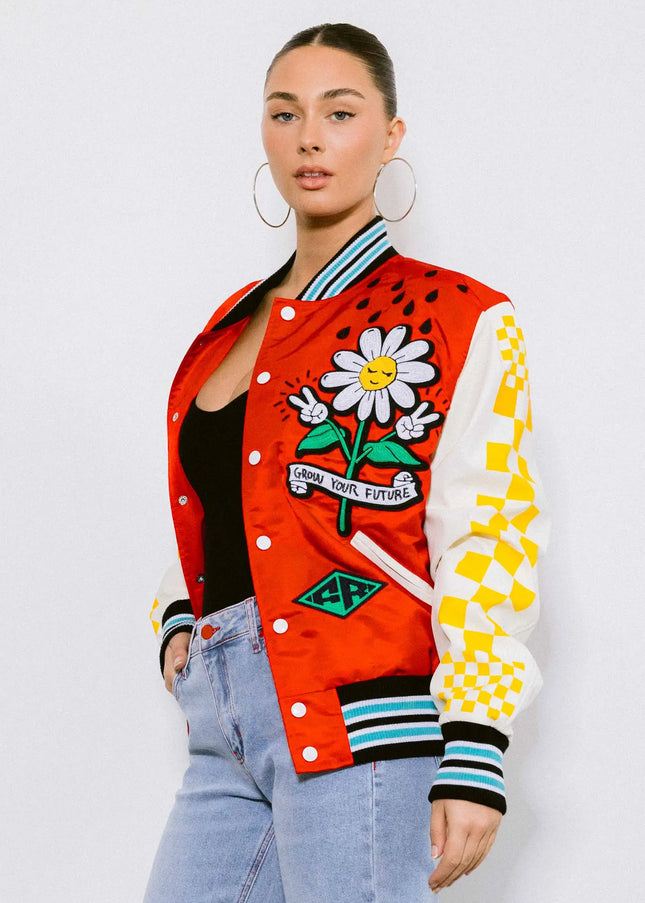 Retro Fit Varsity Jacket With Contrast Sleeves-Clothing - Women-Vibrant M.i.U-Urbanheer