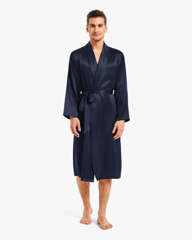 His & Hers Silk Smooth Robes Navy Blue-Pajamas-MommeSilk-XS-Men's-Urbanheer