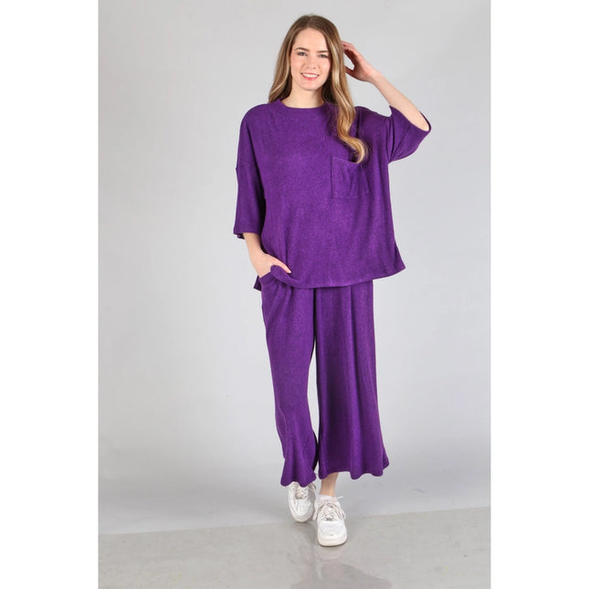 Brushed Wide Leg Pants Purple-Pants-Peace Love Line-Urbanheer