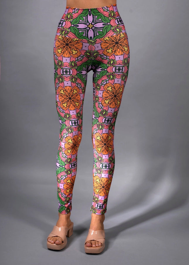 Exotic Floral Orange Pink Hig Waisted Trousers- Who-Nuvula-Urbanheer