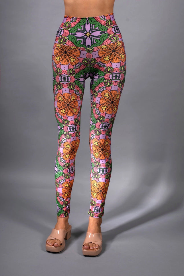 Exotic Floral Orange Pink Hig Waisted Trousers- Who-Nuvula-Urbanheer