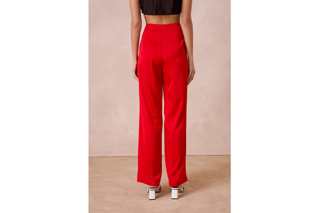 Satin Straight Cut Pants Red-Pants-Attentif Paris-Urbanheer