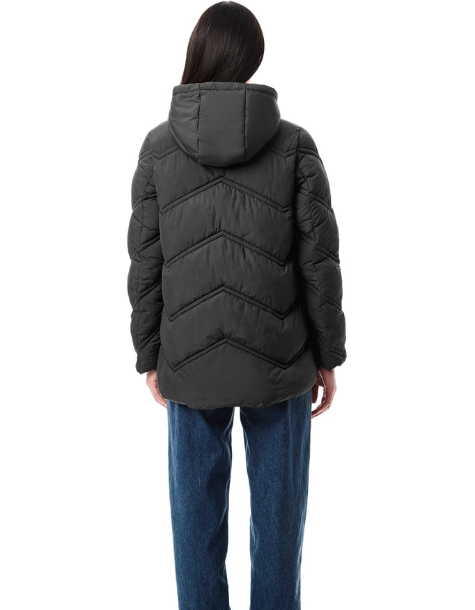 Chevron Quilt Hooded Puffer Black-Hooded Puffer-Bernardo-Urbanheer