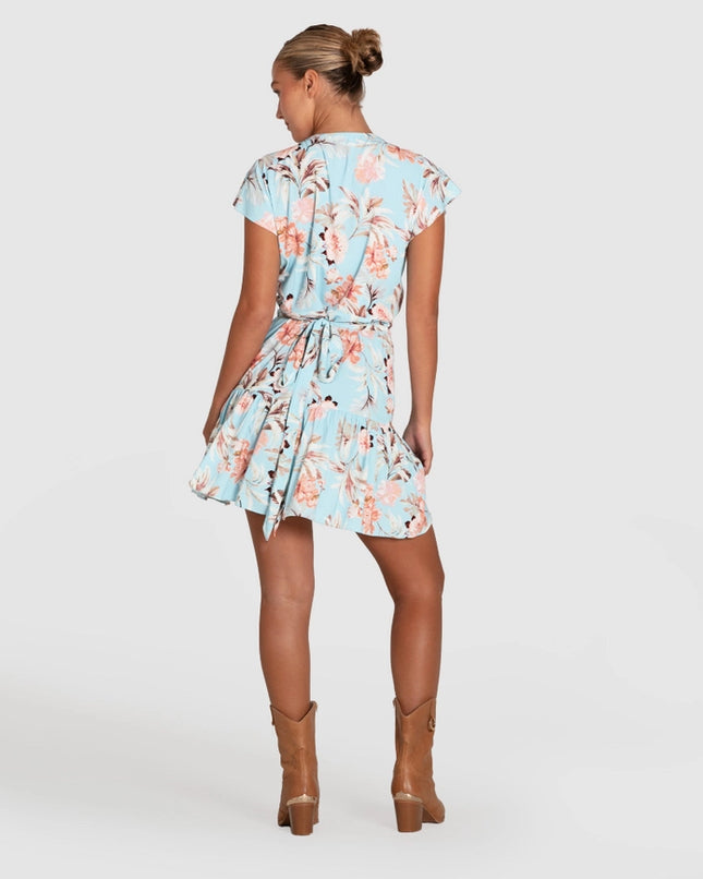 Love Shack Mini Wrap Dress - Light Blue-Dress-belle & bloom-Urbanheer