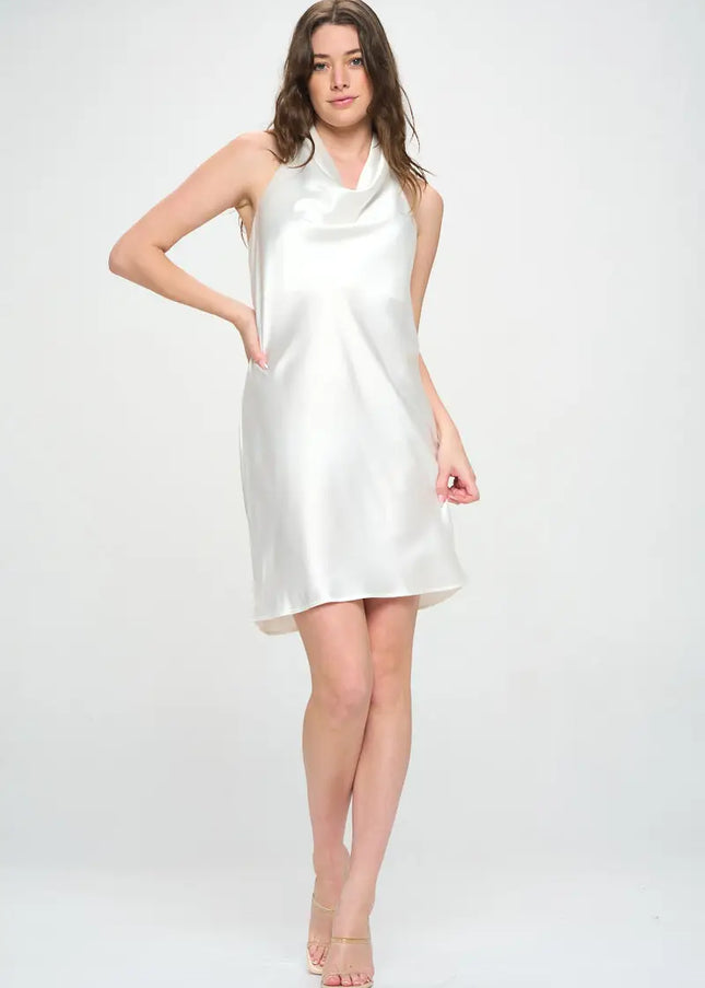 Silky Satin Cowl Neck Dress With Open Back-Clothing - Women-Renee C.-Urbanheer