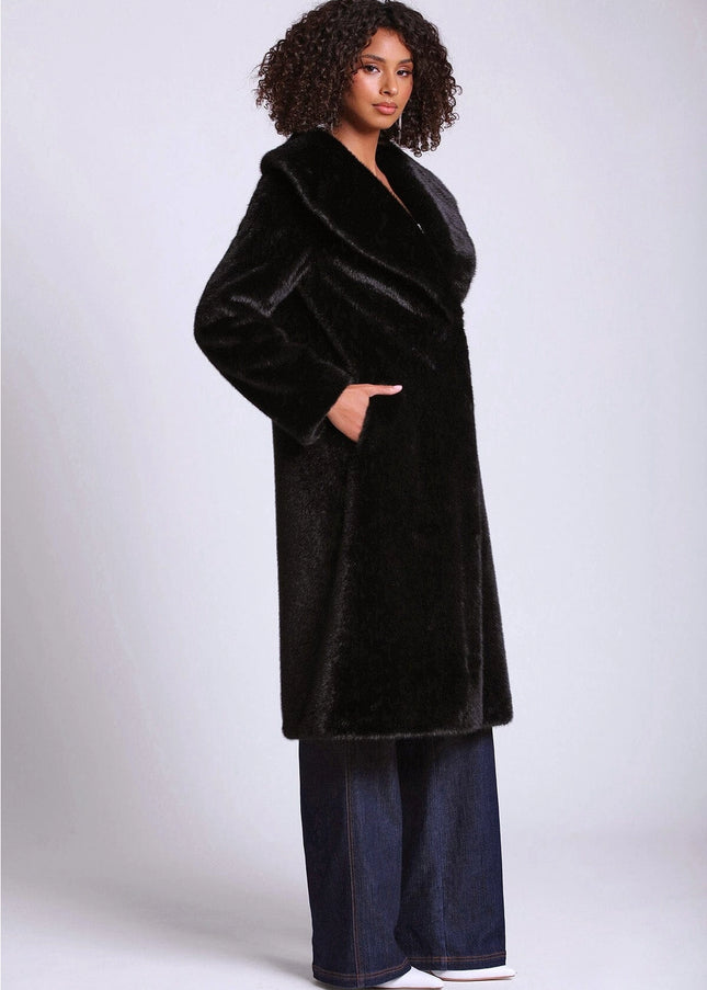 Shawl Collar Faux Fur Coat-Avec Les Filles-Urbanheer