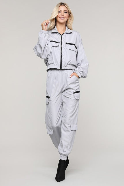 Set - Zip-Up Windbreaker Jacket with Active Jogger Pant-Sets-LABIJOU-Urbanheer