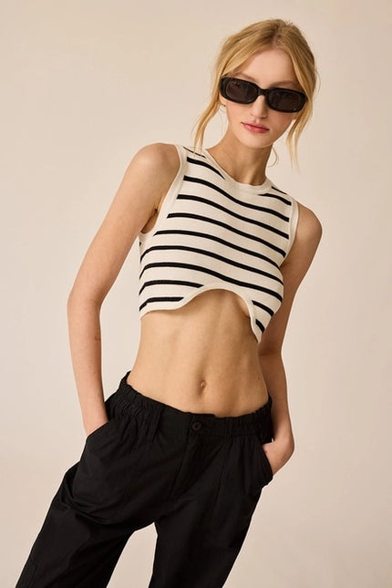 Annalise Sleeveless Stripe Cropped Top White/Black-TOP-Papermoon-Urbanheer