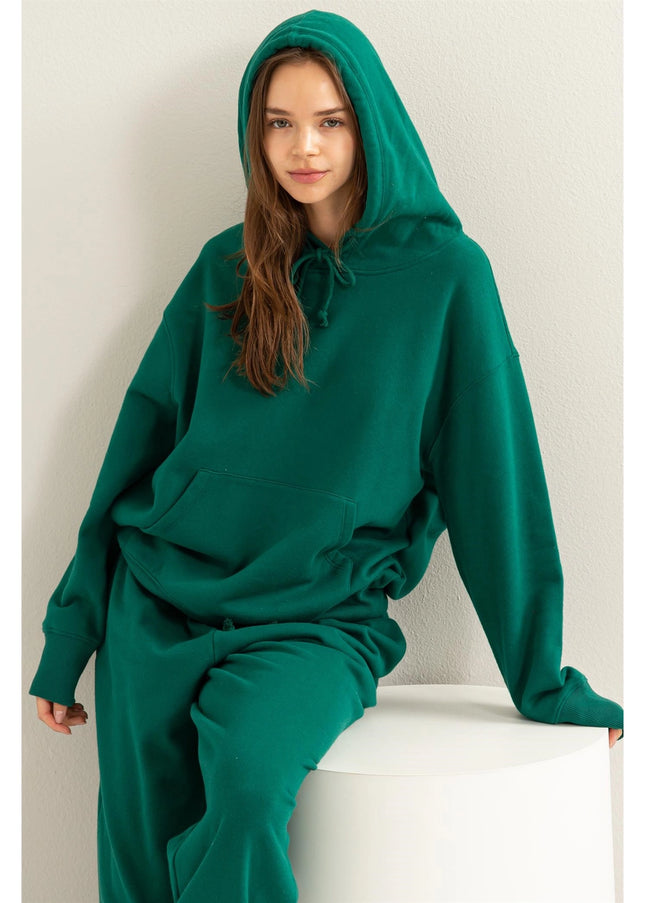 Weekend Chiller Drop Shoulder Oversized Hoodie - Green-Clothing - Women-HYFVE-Green-S-Urbanheer