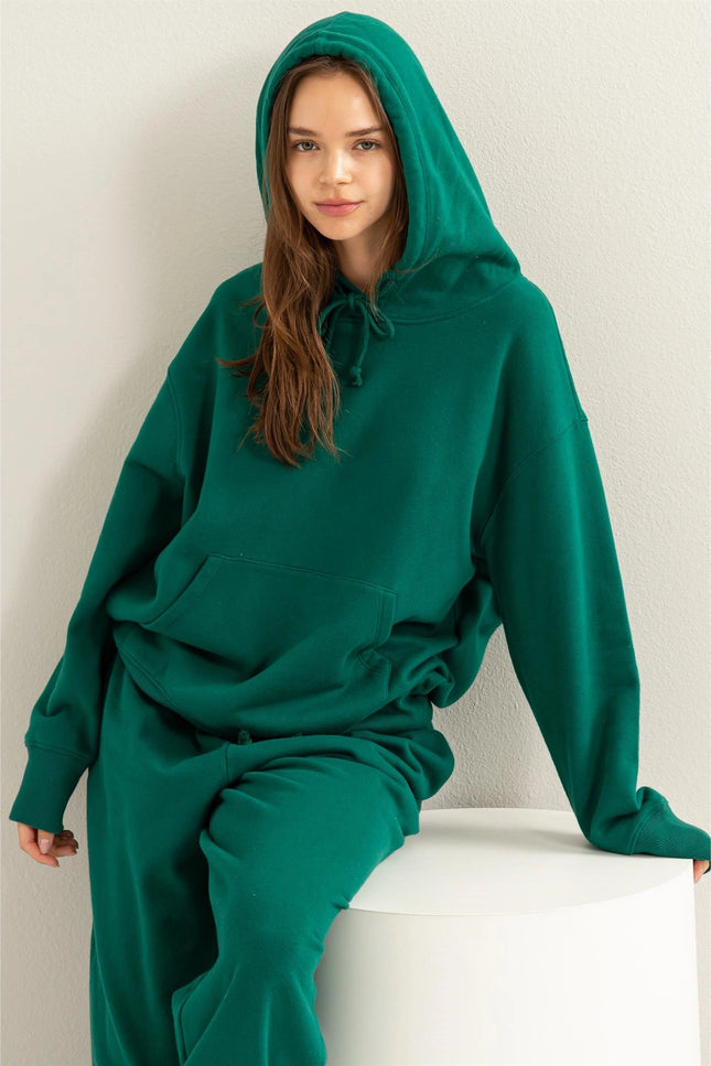 Weekend Chiller Drop Shoulder Oversized Hoodie - Green-Clothing - Women-HYFVE-Green-S-Urbanheer