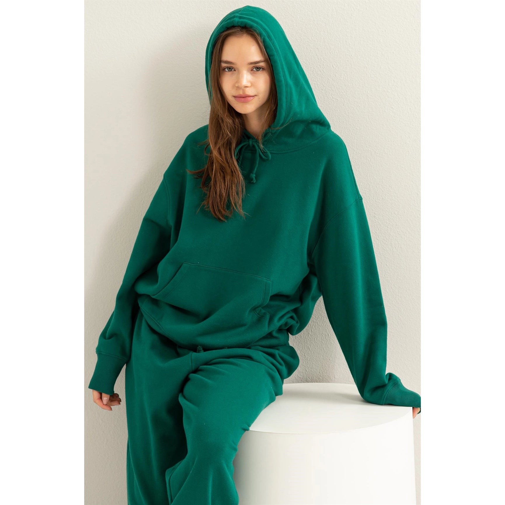 Weekend Chiller Drop Shoulder Oversized Hoodie - Green-Clothing - Women-HYFVE-Green-S-Urbanheer