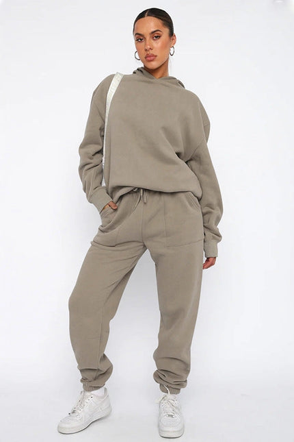 Solid Color Hooded Long Sleeve Sweater and Casual Trousers Suit-Suits-Blak Wardrob-Urbanheer