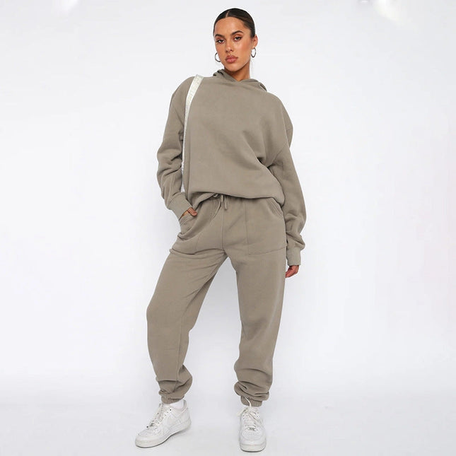 Solid Color Hooded Long Sleeve Sweater and Casual Trousers Suit-Suits-Blak Wardrob-Urbanheer