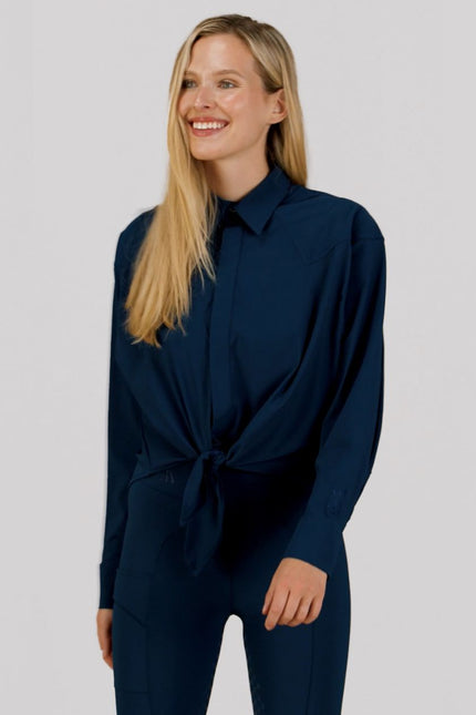 Front Tie Riding Shirt Navy-Activewear Shirt-Yagya-Urbanheer