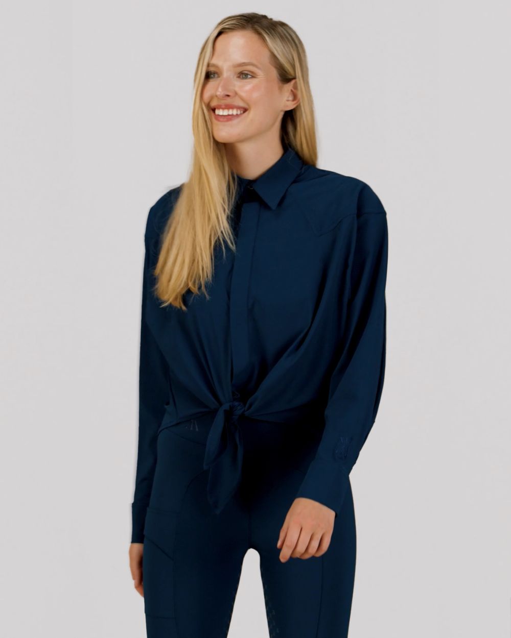 Front Tie Riding Shirt Navy-Activewear Shirt-Yagya-Urbanheer