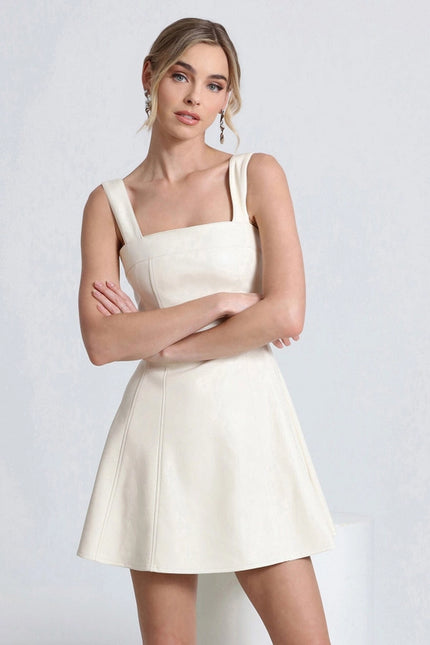 Faux-Ever Leather™ Fit-And-Flare Mini Dress Gardenia White-dress-Avec Les Filles-Urbanheer