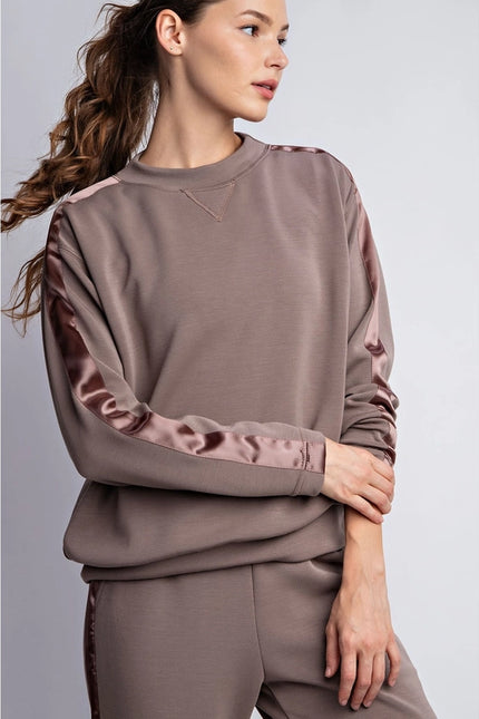 Modal Poly Span Top with Satin Side Detail Mocha